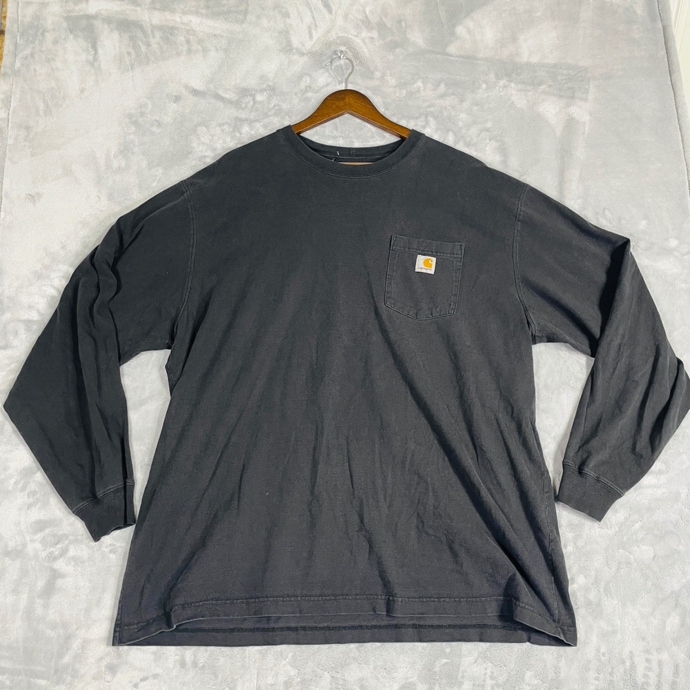 Carhartt Pocket T-Shirt Mens 2XL Black Excellent Long Sleeve Original Fit Cotton